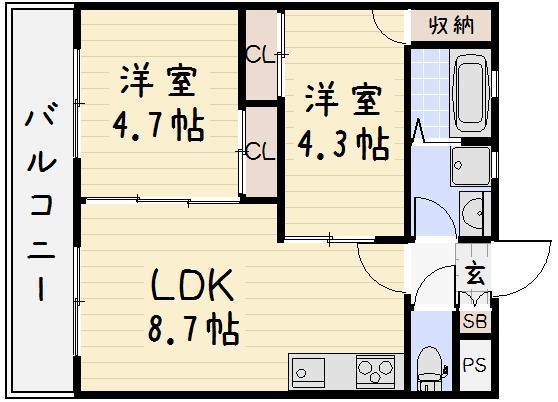 ウィングス砂津(2LDK/10階)の間取り写真