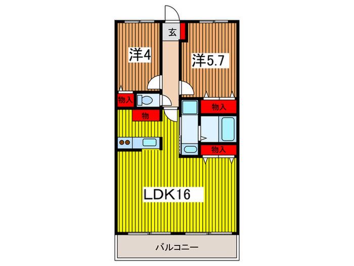 新田第11ビル(2LDK/9階)の間取り写真