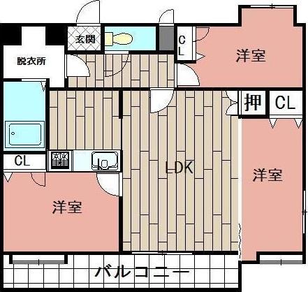 ニューリバー戸畑(3LDK/6階)の間取り写真