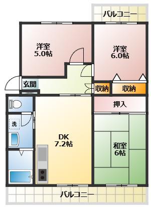 プラザサンタナカ2号館(3DK/1階)の間取り写真