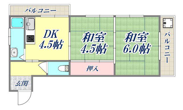 ニューグリーンマンション(2DK/3階)の間取り写真