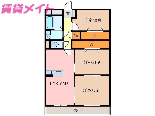 チェレステSUZUKA(3LDK/2階)の間取り写真