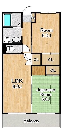 カーサ木津(2LDK/3階)の間取り写真