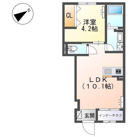メゾン皆春(1LDK/1階)の間取り写真