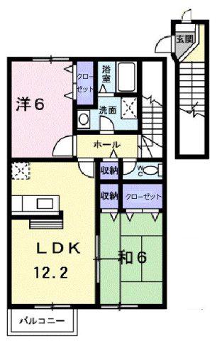 ヴェルテソレーユB(2LDK/2階)の間取り写真