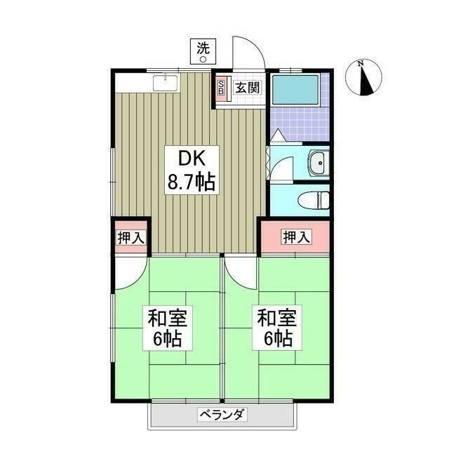 コーポゆり(2DK/2階)の間取り写真