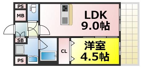 プレサンスOSAKA DOMECITYビーツ(1LDK/13階)の間取り写真