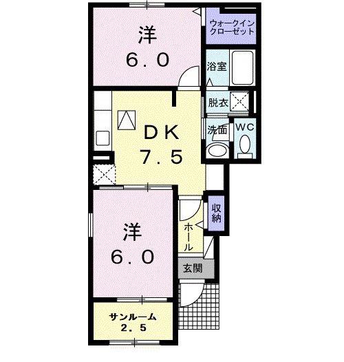 ヒルサイド I(2DK/1階)の間取り写真