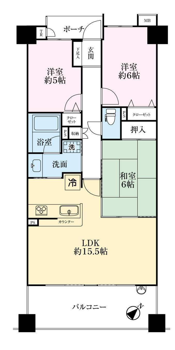 ダイアパレス宮原(3LDK/6階)の間取り写真