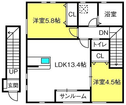 バーチュー・ドゥエリング(2LDK/2階)の間取り写真