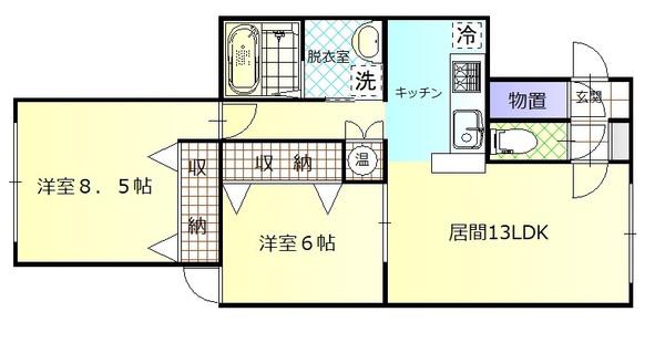 JR宗谷本線 新旭川駅 徒歩24分 2階建 築20年(2LDK/1階)の間取り写真