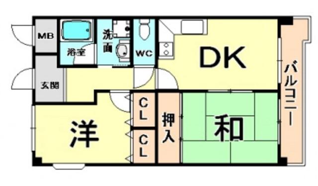 ガゼル藤沢(2DK/1階)の間取り写真