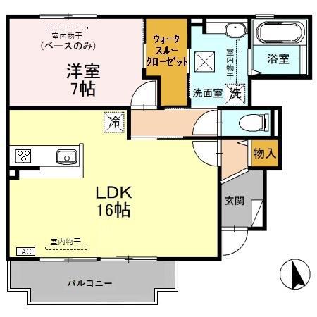 グランドソレイユ B(1LDK/1階)の間取り写真