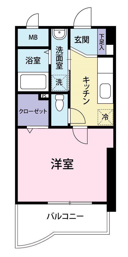 ボニート到津(1K/1階)の間取り写真