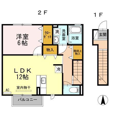 D-ROOM 白石西(1LDK/2階)の間取り写真