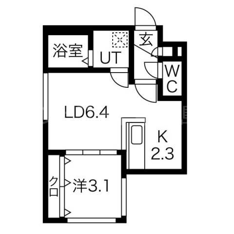 グランド中の島(1LDK/4階)の間取り写真