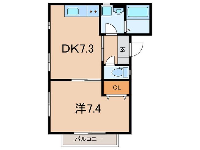 クラルテ長尾(1DK/2階)の間取り写真
