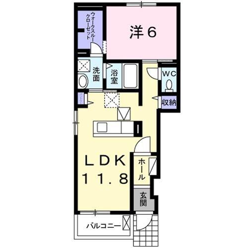 オアシス11 E(1LDK/1階)の間取り写真