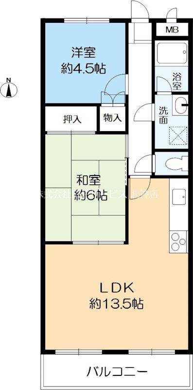 ジュネス北六甲(2LDK/4階)の間取り写真