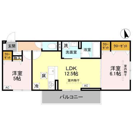 RAFFINE宿郷(2LDK/1階)の間取り写真