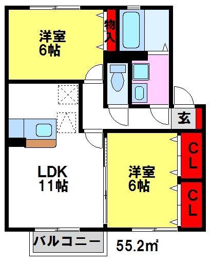 アムール(2LDK/1階)の間取り写真