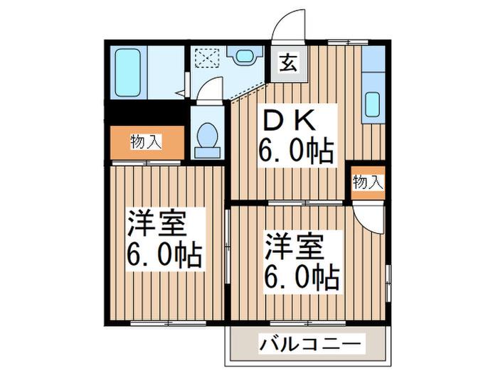 マリンハイツ(2DK/2階)の間取り写真