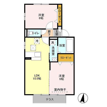 ステラ B(2LDK/1階)の間取り写真