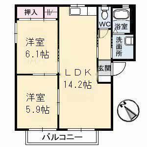 アンシャンテ(2LDK/2階)の間取り写真