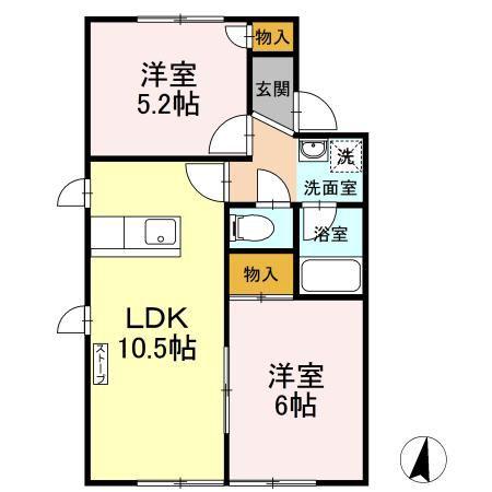 ハイネス自由ケ丘B棟(2LDK/2階)の間取り写真
