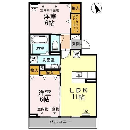 エスペランサSIIIB棟(2LDK/3階)の間取り写真