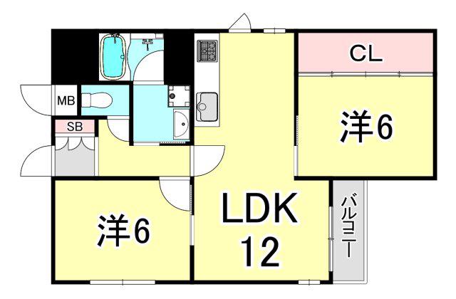 越水ハイツ(2LDK/1階)の間取り写真