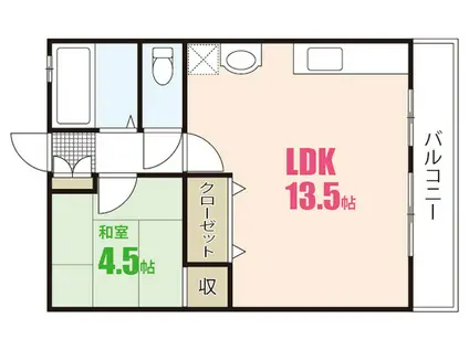 石本ビル(1LDK/4階)の間取り写真