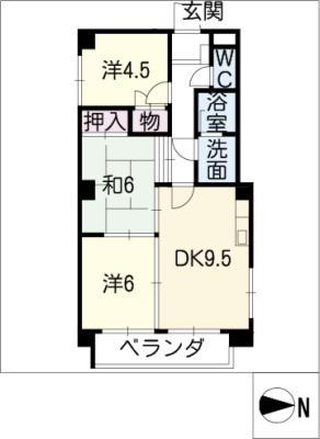 アサヒビル(3DK/3階)の間取り写真