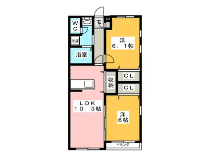 メルベーユ今渡(2LDK/1階)の間取り写真
