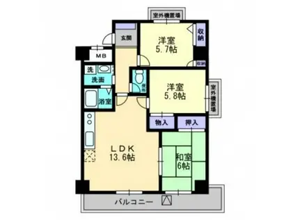 西町ロイヤルスクエア(3LDK/9階)の間取り写真