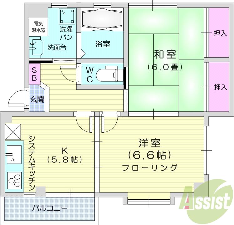 クリスタルハーモニー(2K/4階)の間取り写真