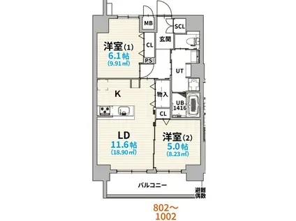 GRANVIA丸の内(2LDK/9階)の間取り写真