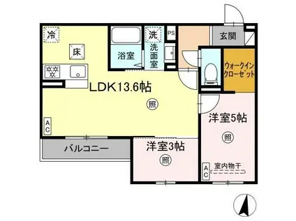 PREMILIFE萩原(2LDK/1階)の間取り写真