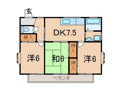モクスK 荒井(3DK/2階)の間取り写真