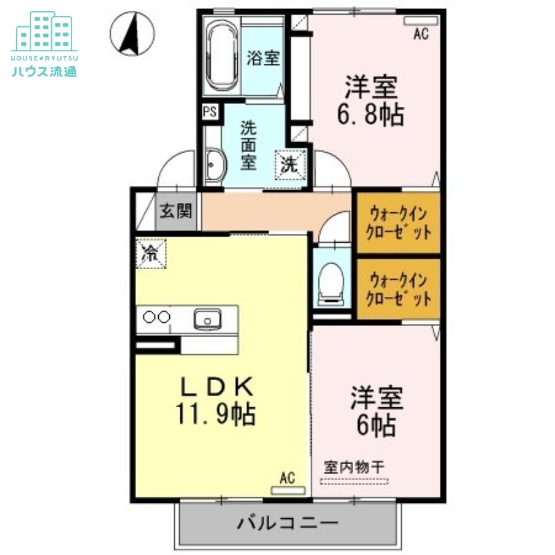 ハルブラッサム富の原 B棟(2LDK/2階)の間取り写真