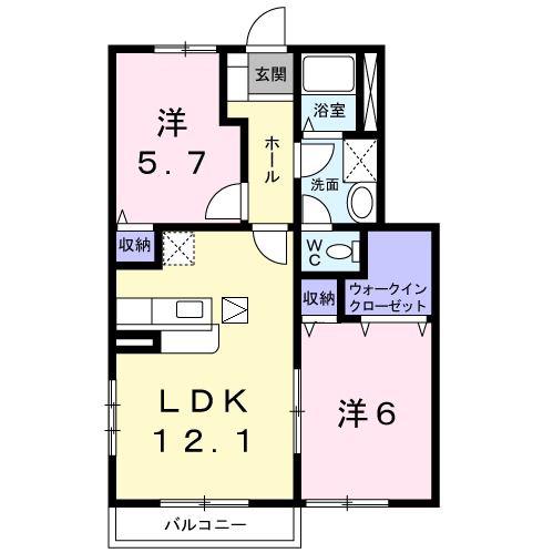 リブインクレストII(2LDK/1階)の間取り写真
