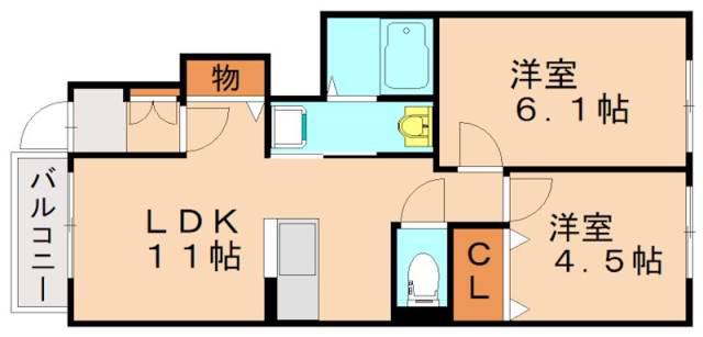 クォーレ海老津(2LDK/1階)の間取り写真