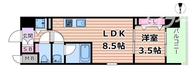 スプランディッド本町グラン(1LDK/7階)の間取り写真