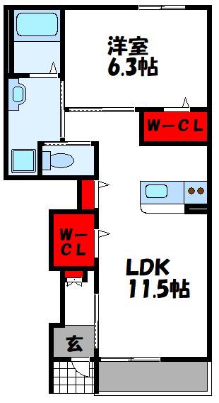 ヴィラージュII(1LDK/1階)の間取り写真