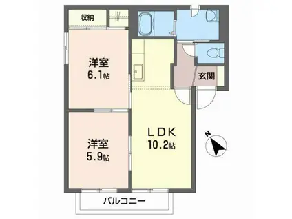 シャンボールD(2LDK/2階)の間取り写真