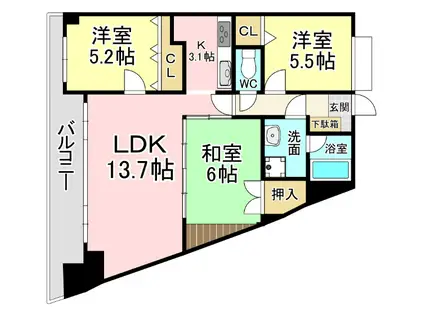 ニューガイア四季彩の丘(3LDK/7階)の間取り写真