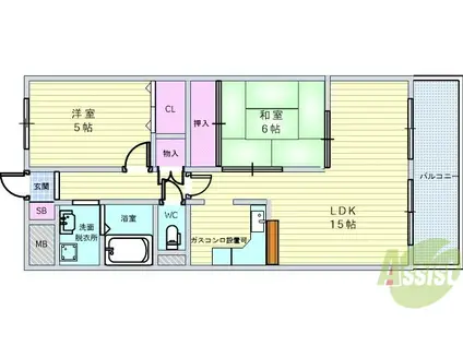 サンフラッツ南桜塚(2LDK/3階)の間取り写真