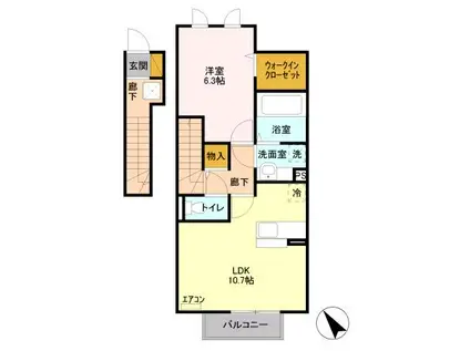 マロニエKINU(1LDK/2階)の間取り写真