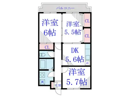 グリーンハイツイマイ6(3DK/2階)の間取り写真