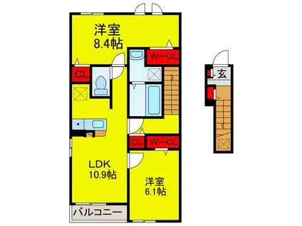 ロン ボヌール(2LDK/2階)の間取り写真